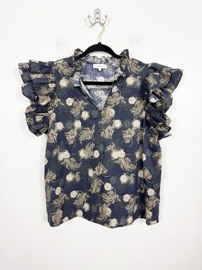 Entro floral ruffle sleeve cotton blouse size large